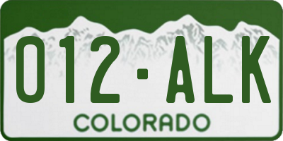 CO license plate 012ALK