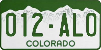 CO license plate 012ALO