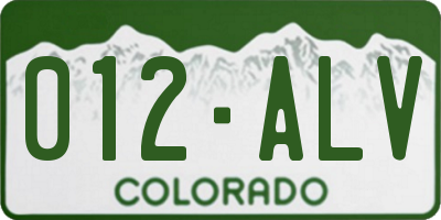 CO license plate 012ALV