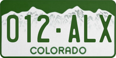 CO license plate 012ALX