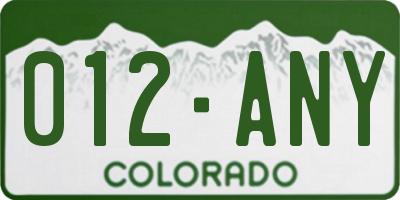 CO license plate 012ANY