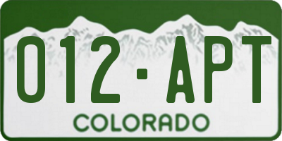 CO license plate 012APT