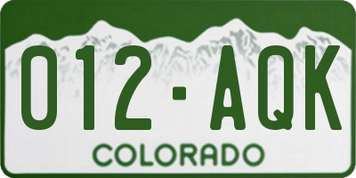 CO license plate 012AQK