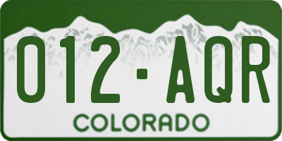 CO license plate 012AQR