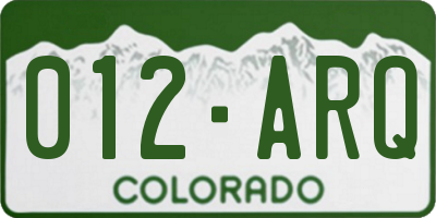 CO license plate 012ARQ