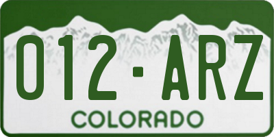 CO license plate 012ARZ