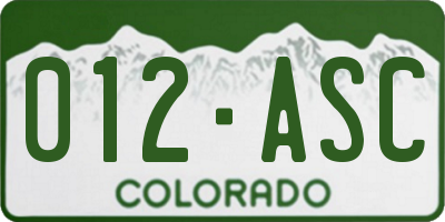 CO license plate 012ASC