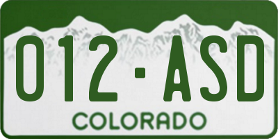 CO license plate 012ASD