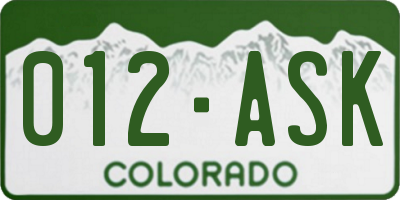 CO license plate 012ASK