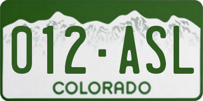 CO license plate 012ASL