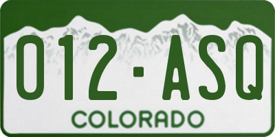 CO license plate 012ASQ
