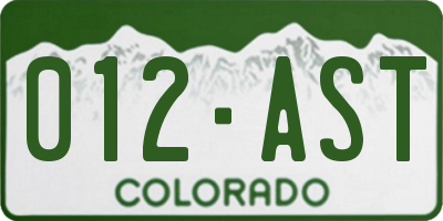 CO license plate 012AST