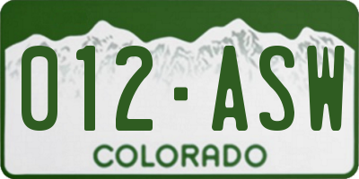 CO license plate 012ASW