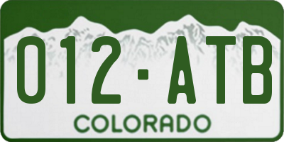 CO license plate 012ATB