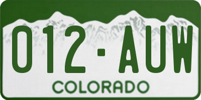 CO license plate 012AUW