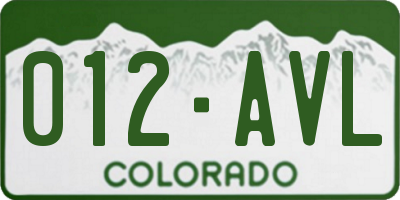 CO license plate 012AVL