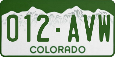 CO license plate 012AVW