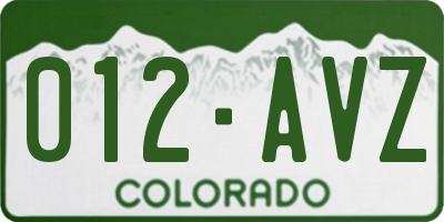 CO license plate 012AVZ