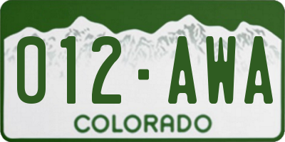 CO license plate 012AWA