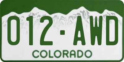 CO license plate 012AWD