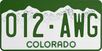 CO license plate 012AWG