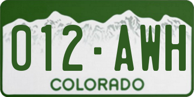 CO license plate 012AWH