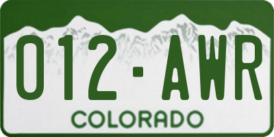 CO license plate 012AWR
