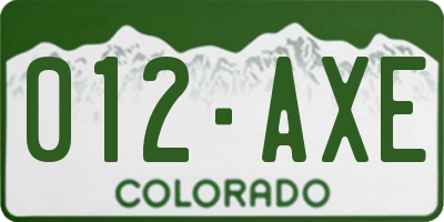 CO license plate 012AXE