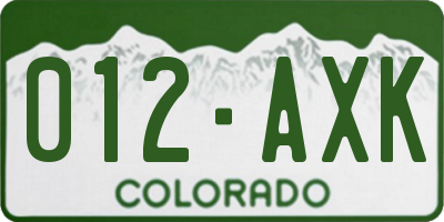 CO license plate 012AXK