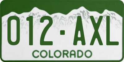 CO license plate 012AXL