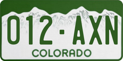 CO license plate 012AXN