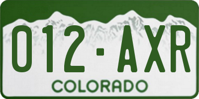 CO license plate 012AXR