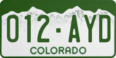 CO license plate 012AYD