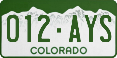 CO license plate 012AYS