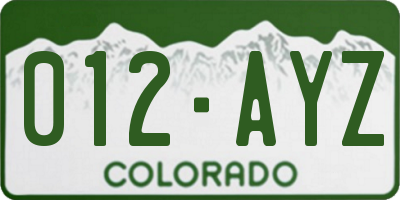 CO license plate 012AYZ
