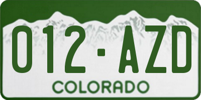 CO license plate 012AZD