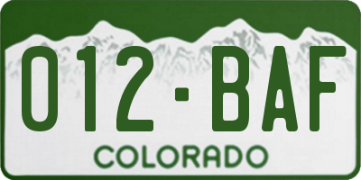 CO license plate 012BAF