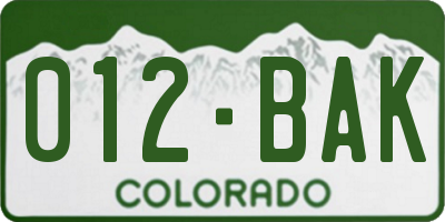 CO license plate 012BAK