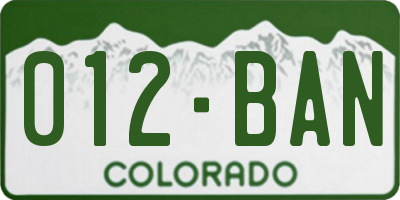 CO license plate 012BAN