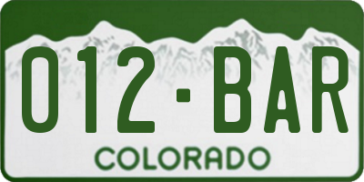 CO license plate 012BAR