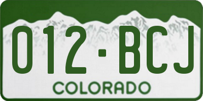 CO license plate 012BCJ