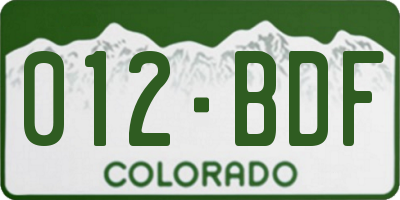 CO license plate 012BDF