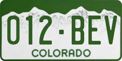 CO license plate 012BEV