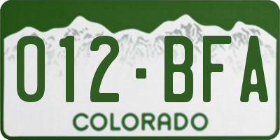 CO license plate 012BFA