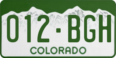 CO license plate 012BGH