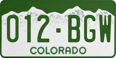 CO license plate 012BGW
