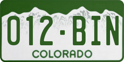 CO license plate 012BIN