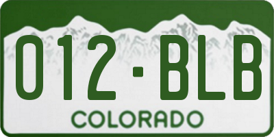 CO license plate 012BLB