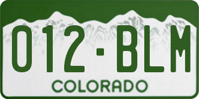 CO license plate 012BLM