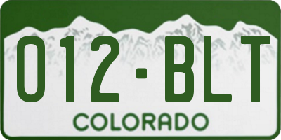 CO license plate 012BLT
